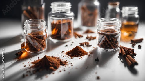 AI image generate the spice known as 'Tiga Sekawan' means the spice of Malay cuisine which includes three spices namely cinnamon bark, cloves and cardamom photo