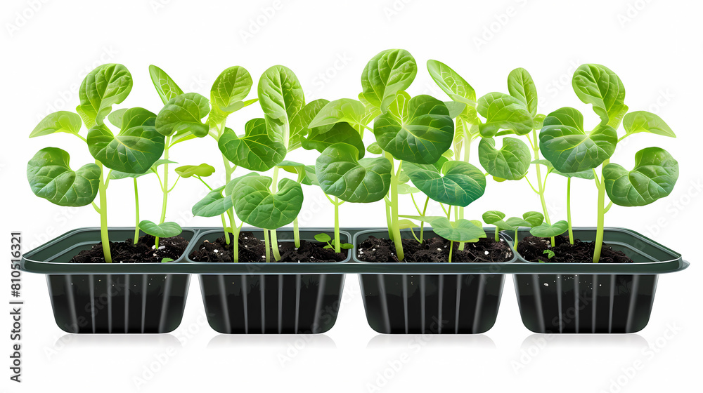 Young cucumber plant with leaves and flowers and buds are growing in greenhouse, power system with control,vector image