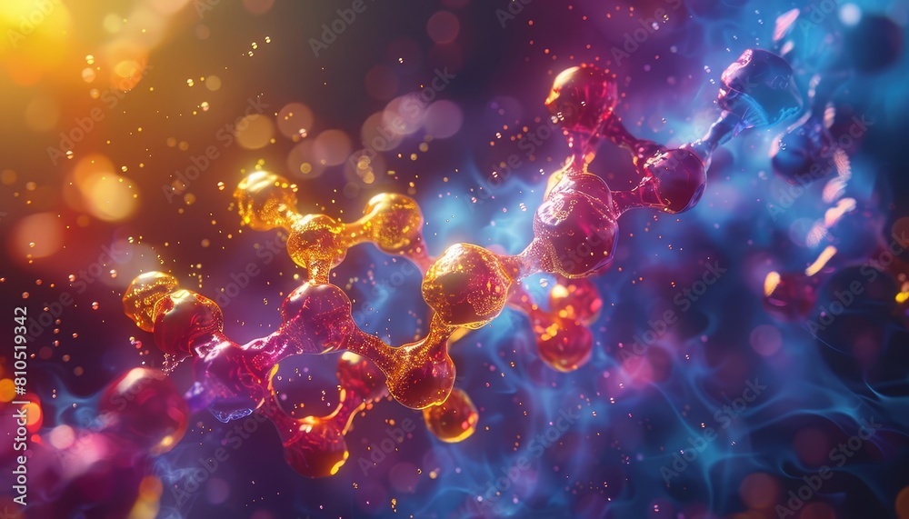 Capture the intricate beauty of a dopamine molecule in a hyper-realistic, CG 3D design Show the molecules complex structure and vibrant colors in exquisite detail Capture the intricate beauty of a dopamine molecule in a hyper-realistic, CG 3D design Show the molecules complex structure and vibrant colors in exquisite detail