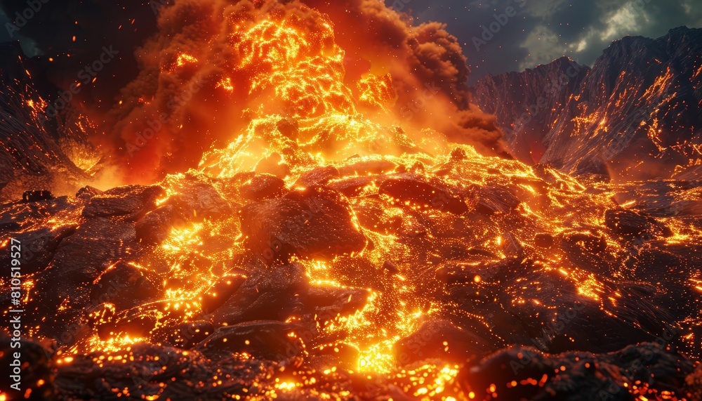 Capture the raw power of a wide-angle view volcanic eruption in vivid detail