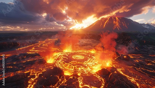 Capture the raw power of a wide-angle view volcanic eruption in vivid detail photo