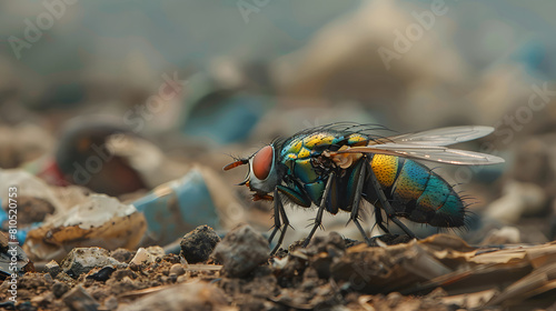 flies on the pile of trash, blurred background © TilluArt