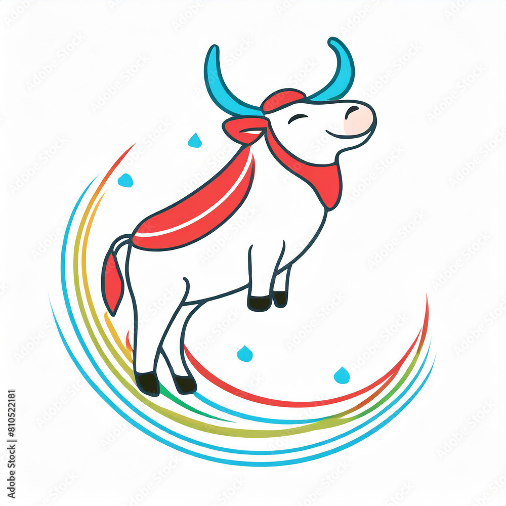 Colorful bull yawning, eyes closed Colorful bull yawning, eyes closed
