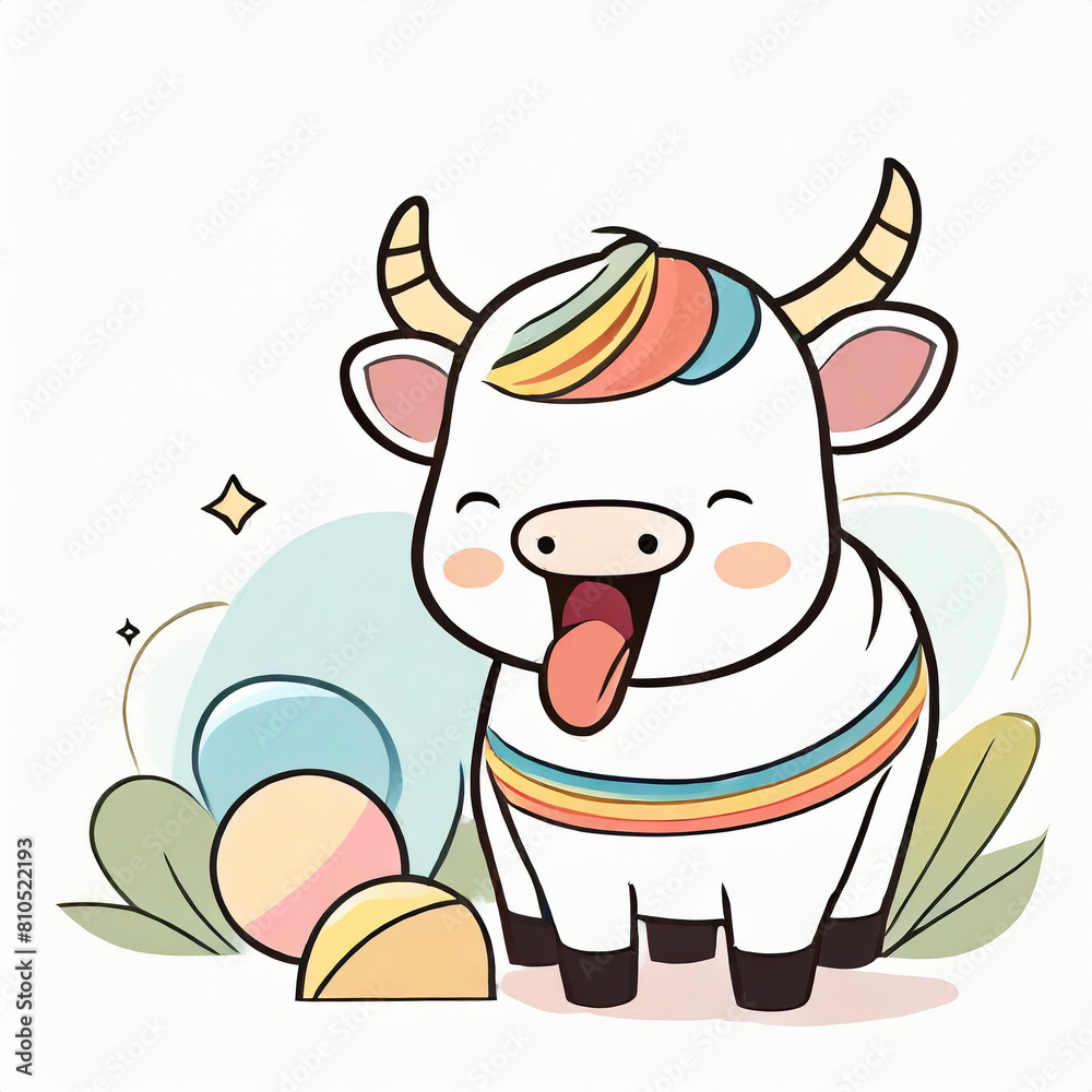 Colorful bull yawning, eyes closed Colorful bull yawning, eyes closed