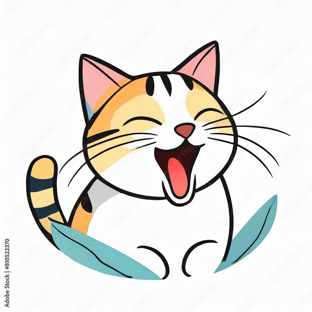 Fototapeta premium Colorful cat yawning, eyes closed