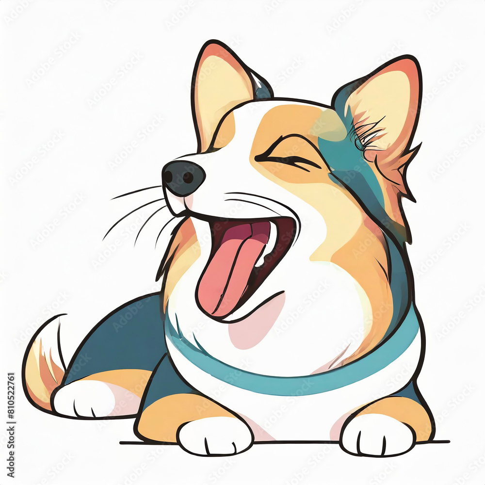 Colorful dog yawning, eyes closed