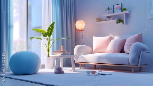 Cozy and Comfy Interior Design, Interior Design Materials, 3D Rendering, a Cute Living Room