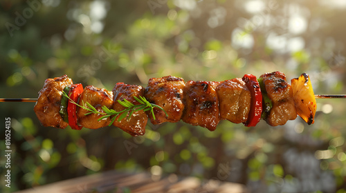 Rabbit meat on skewers with tomato sauce for eid special with blurred background
