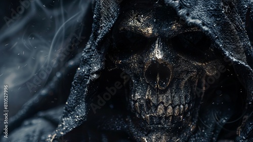 A dark skull with a hooded hood.