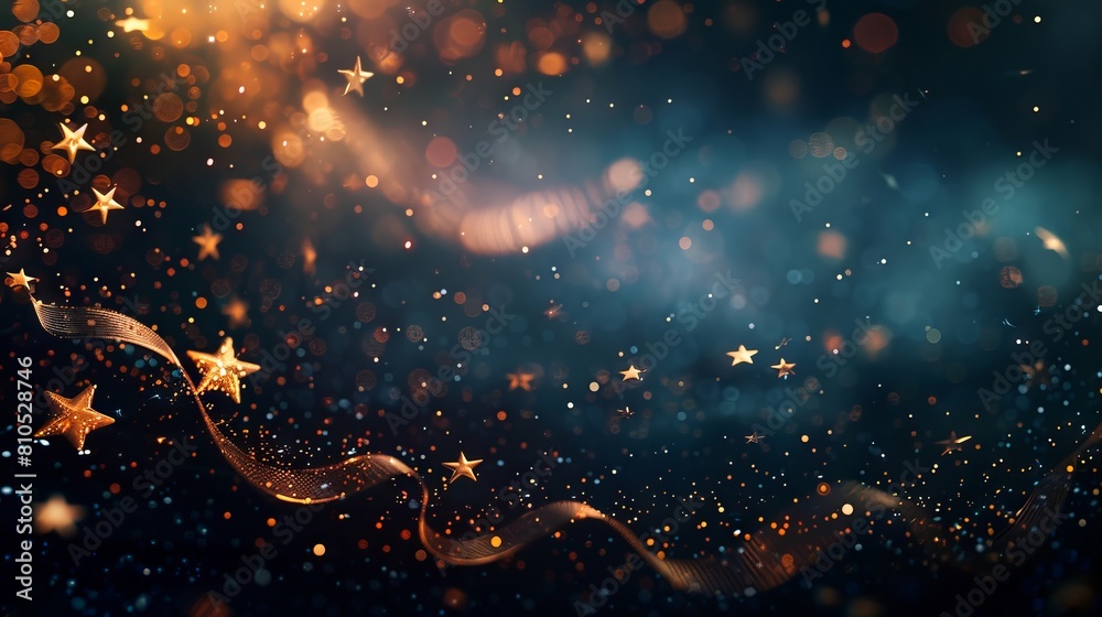 Fototapeta premium A dark background with stars and ribbons.