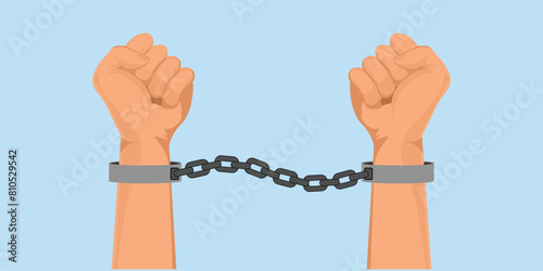 Metal handcuffs on hands. © Zentangle