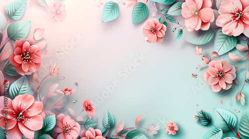 Hand drawn spring flowera with green leaves with beautiful background
