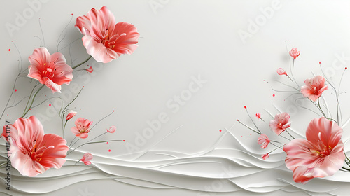 A floral background with red flowers and leaves Abstract Coral color foliage background

