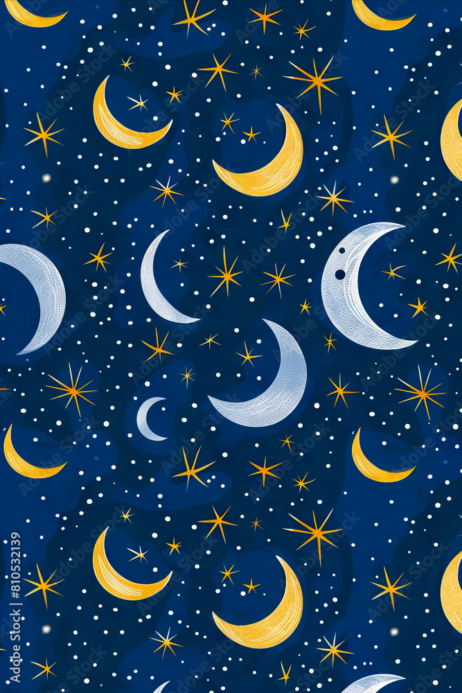 A pattern with stars and moons. A pattern with stars and moons.