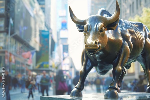 Bull statue in a trading environment, representing bullish market trends