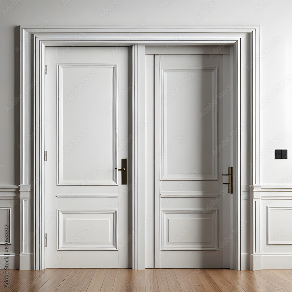  large white doors with a gold handle 