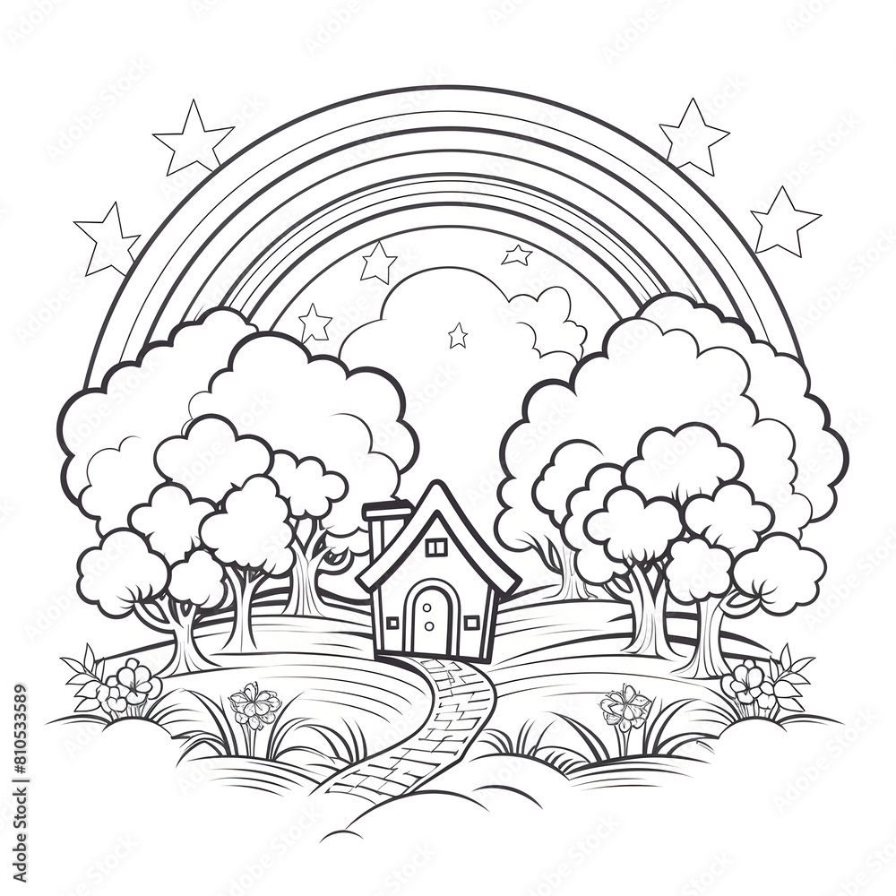 Cute rainbow coloring page printable for children and kids, white