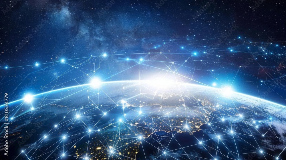 Obraz premium Earth with digital networks overlay, representing global communication and business connections