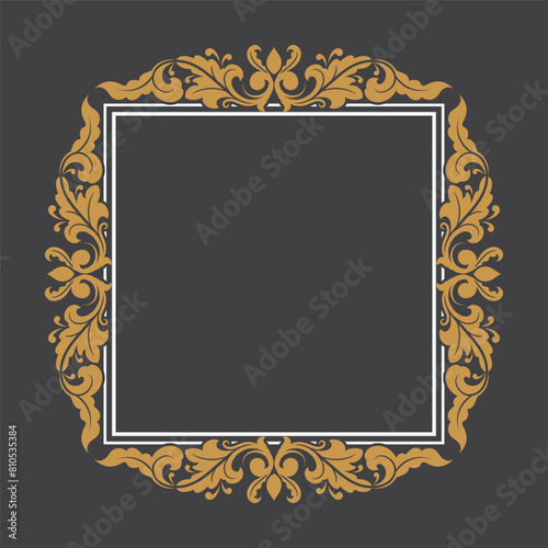 Golden Vintage frame Ornament in square Size.Golden Border ornament.Suitable for wedding invitation card.