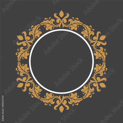 Golden Vintage frame Ornament in Circle Shape .Golden Ring Border ornament.Suitable for wedding invitation card.