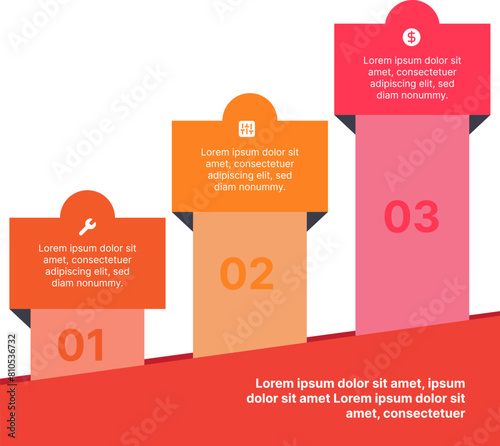 Step infographic element with icon and numbers for process flow timeline