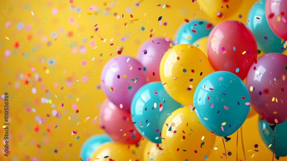 A festive scene featuring vibrant balloons and confetti A festive scene featuring vibrant balloons and confetti