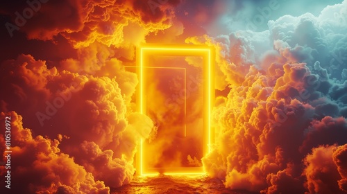 A futuristic illustration of cloud storage featuring a door