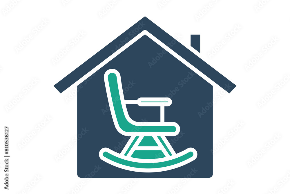 retirement icon. house with rocking chair. icon related to elderly. solid icon style. old age element illustration retirement icon. house with rocking chair. icon related to elderly. solid icon style. old age element illustration