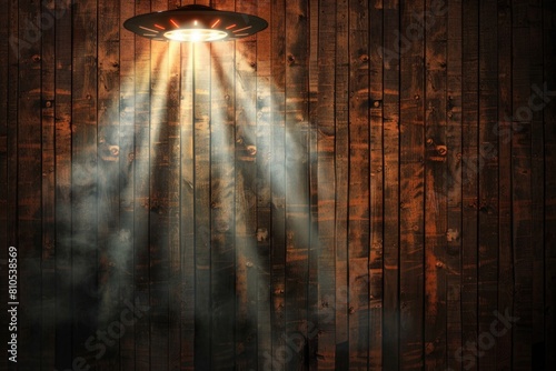 UFO Day Celebration with UFOs Hovering in the Night Sky on a Mysterious Wooden Background