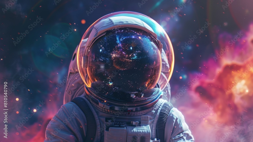 An astronaut, inside a bubble, with a cosmic background and colorful powder An astronaut, inside a bubble, with a cosmic background and colorful powder