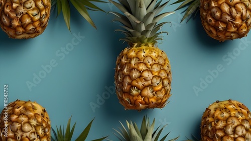 Pineapple on bright background creative layout  copy space. Flat lay pattern. Food concept print Generative AI 