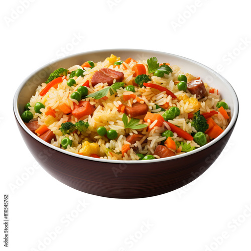 Fried rice with vegetables and meat.