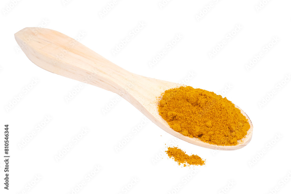 organic curcuma powder in a wooden spoon isolated transparent organic curcuma powder in a wooden spoon isolated transparent
