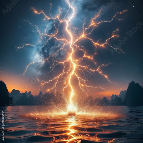 192 50. Lightning bolt striking a body of water, creating a spla photo