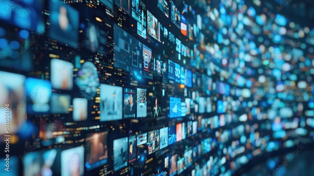 Abstract AI-generated background with digital shapes, futuristic elements and patterns. Concept of future technologies and artificial intelligence.