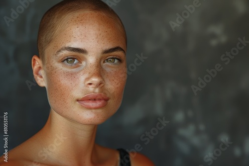 Portrait of a Young Cancer patient Woman with Natural Beauty and Freckles, Confident Look-Cancer Day
