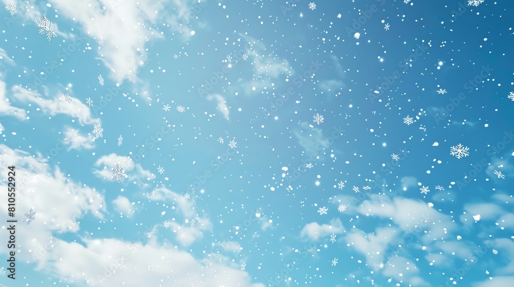 Abundant snowflakes falling, blue sky, 4K, superrealistic, wide frame
