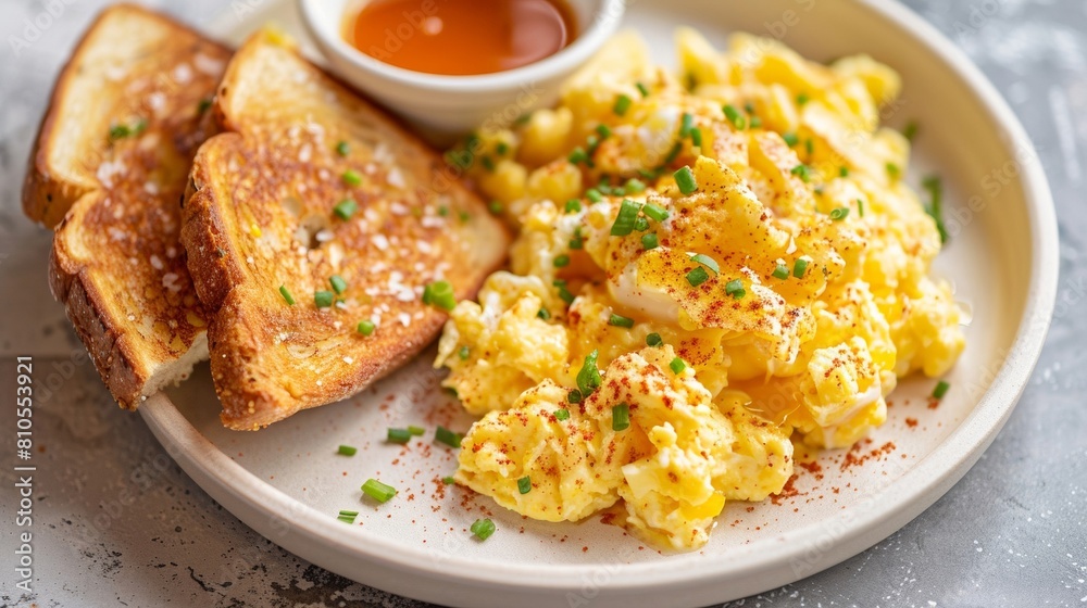 Hearty Breakfast Plate with Eggs and Toast
