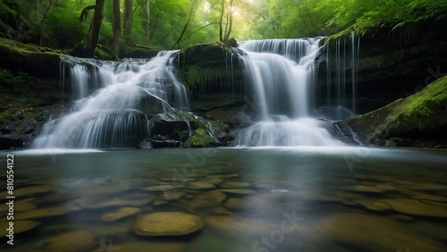 Beautiful waterfall in the forest at summertime. Long exposure.