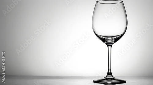  A wine glass mirrored on the table, situated before a white wall Reflection of the glass on the polished surface below