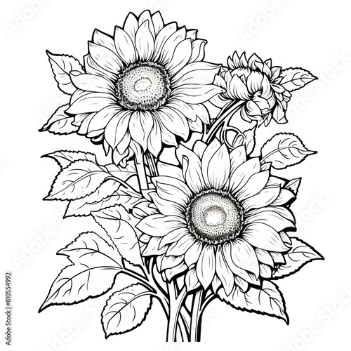 Flower coloring page illustration for kids and children on a white background