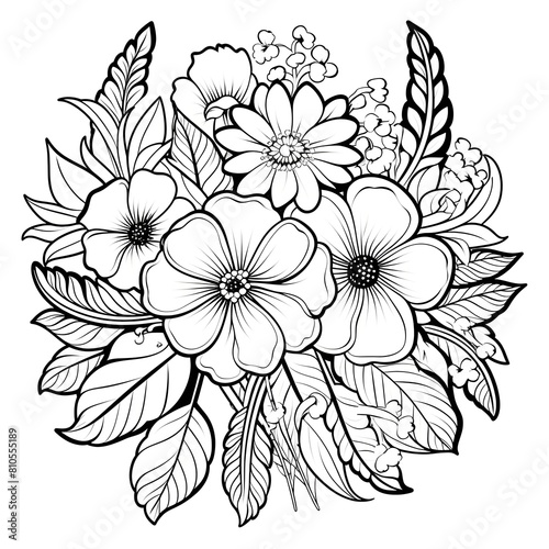 Flower coloring page illustration for kids and children on a white background