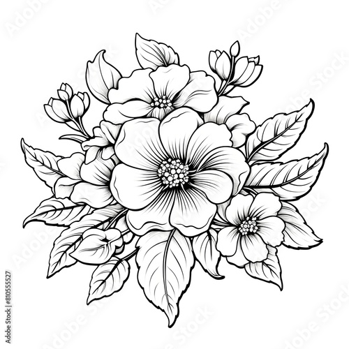 Flower coloring page illustration for kids and children on a white background