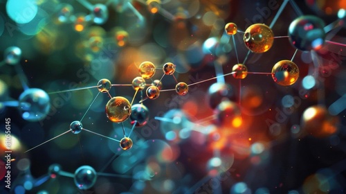 Abstract representation of molecules and atomic interactions photo
