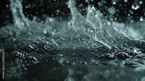 Heavy rain showering a glass surface, closeup, 4K, ultrarealistic, crystal clear