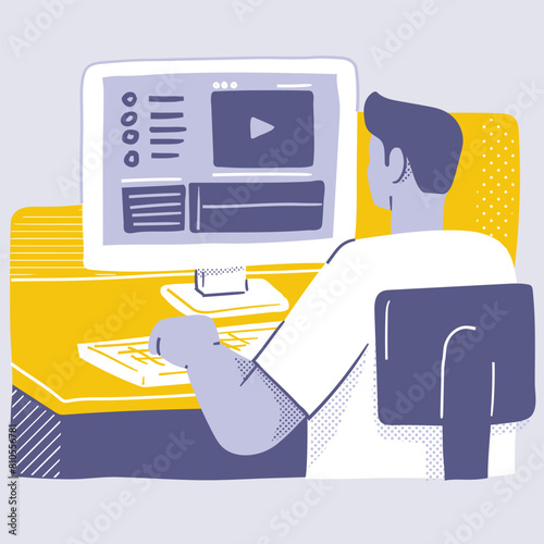 Video editing illustration concept. Video editor editing a video. (ID: 810556781)