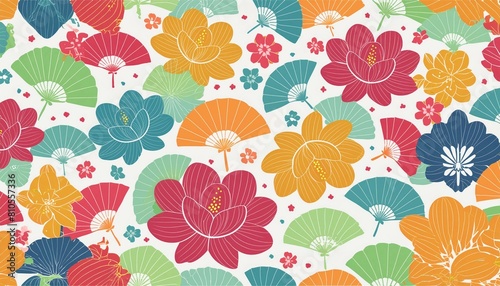 Colorful asian floral pattern on a white background
