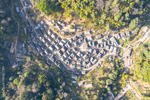 Aerial photography of Nuogan Ancient Village in Jingmai Mountain, Yunnan Province photo