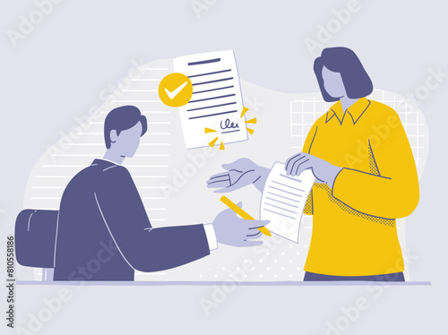 Contract Signing concept illustration. Makes a deal with a professional. (ID: 810558186)