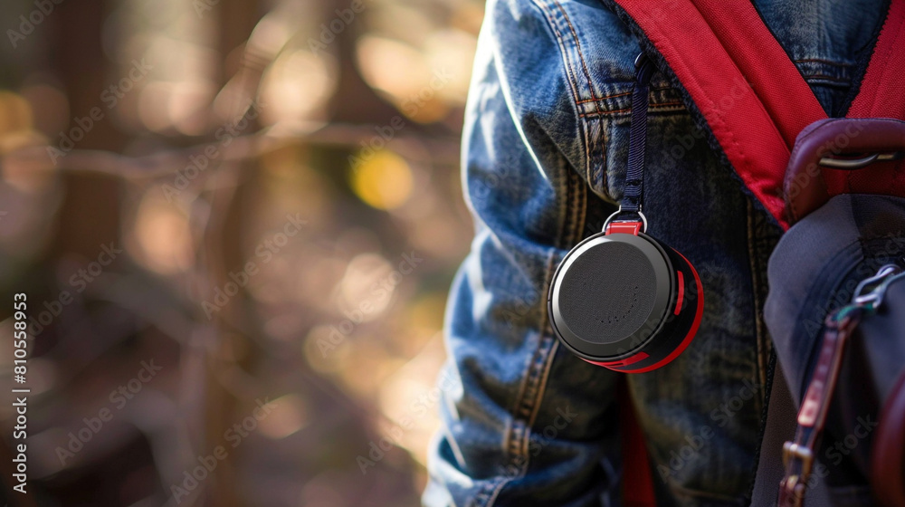 Mini Bluetooth speaker with clip-on design, allowing for easy attachment to backpacks or bike handles, ideal for on-the-go music lovers and outdoor enthusiasts.